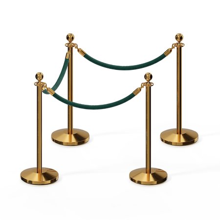 MONTOUR LINE Stanchion Post and Rope Kit Pol.Brass, 4 Ball Top3 Green Rope C-Kit-4-PB-BA-3-PVR-GN-PB